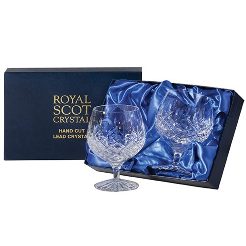 2 Royal Scot Crystal Brandy Glasses - London - PRESENTATION BOXED